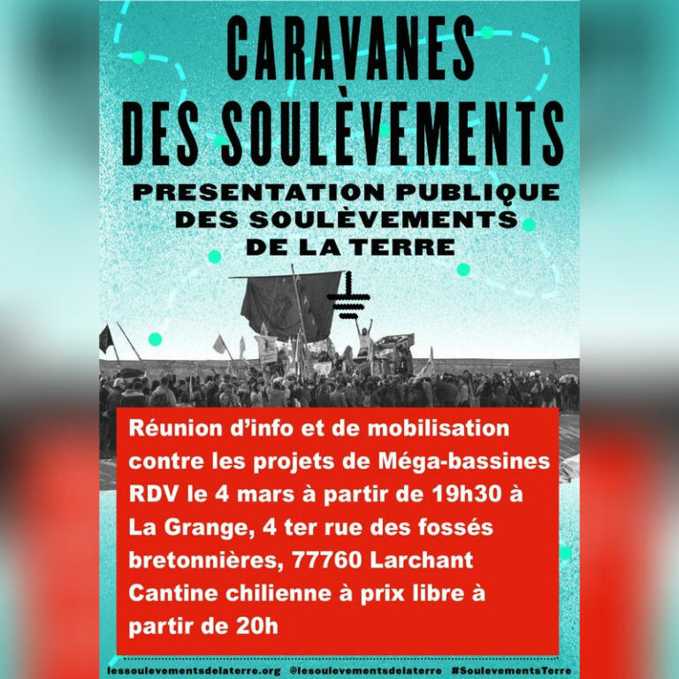 mega bassines lutte la grange larchant soulèvements de la terre confédération paysanne soutien manifestation 25 26 mars Poitou